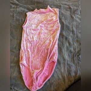 Pink and silver velvet children's leotard size 10-12